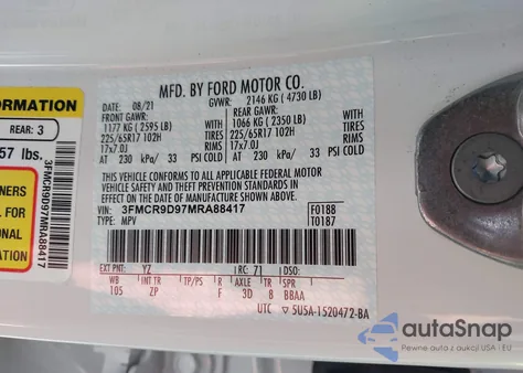 2021 Ford Bronco Sport Badlands из США, поврежденный, VIN 3FMCR9D97MRA88417